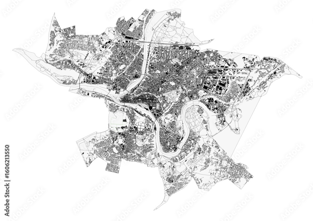 Obraz premium Kaunas Comprehensive Vector Map: Highways and Buildings