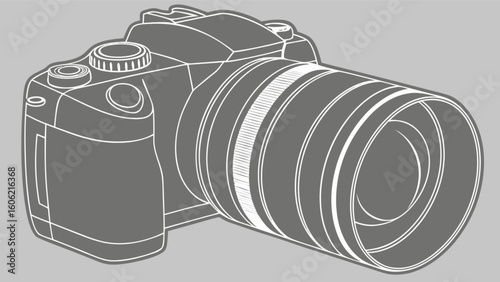 Camera dslr photography equipment lens digital single reflex illustration drawing vector graphic art
