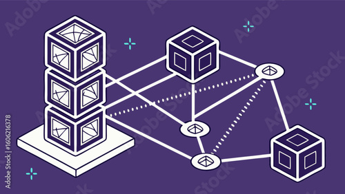 Blockchain network technology concept with cubes and connections for decentralized systems and data 100