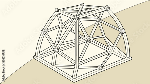 Explore geodesic dome structure architecture design and engineering construction with triangular panels frame 3d model