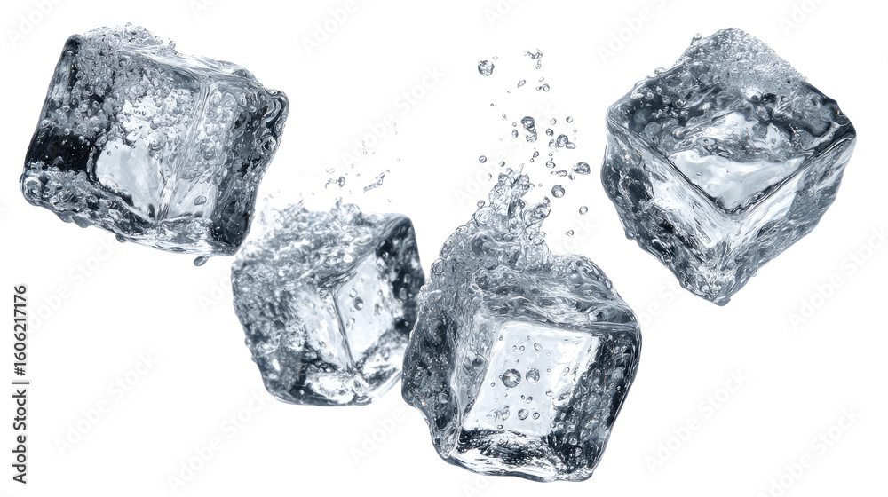 Obraz premium Four Flying Ice Cubes Transparent Background