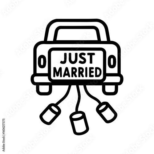 Wedding car just married icon with transparent background in black and white style

