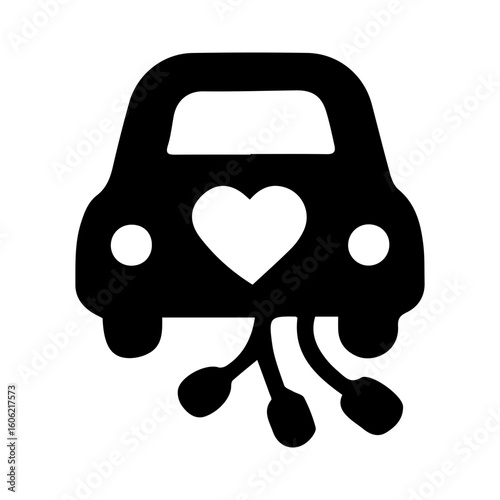 Wedding car just married icon with transparent background in black and white style
