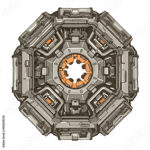 Abstract sci-fi mechanical device illustration featuring intricate details and design