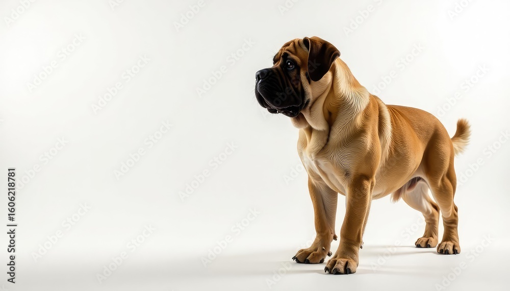 Majestic mastiff, powerful stance, white background, pet, mastiff, eyes Majestic mastiff, powerful stance, white background, pet, mastiff, eyes