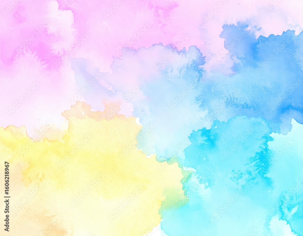 Obraz premium Pastel Watercolor Wash Pink Yellow and Blue Abstract Texture Background.