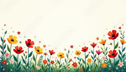 Scattered wildflowers, naive style, light color palette, light, sketch, flowers