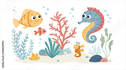 Collection of vibrant aquatic design components

