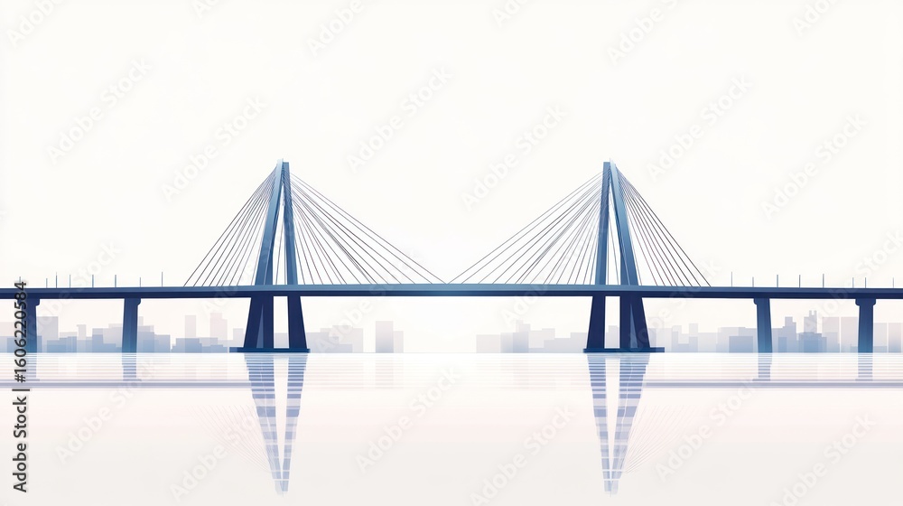 Fototapeta premium City Bridge over Water, Calm Atmosphere, Illustration