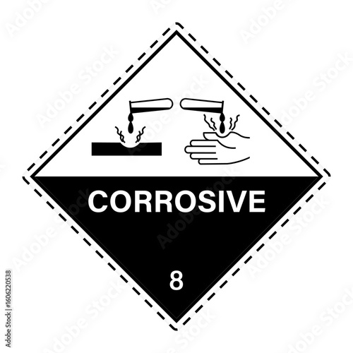 Corrosive sign. Hazardous material signs. Globally harmonized system hazard pictograms. GHS symbol. Warning signs.