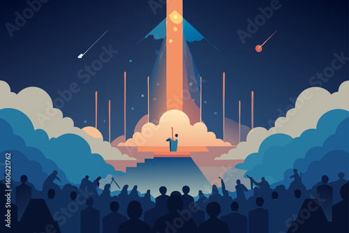 A leader addresses a crowd before a rocket launch