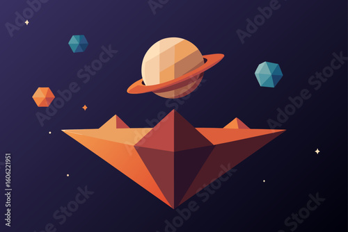 Geometric planets and a ringed octahedron in space