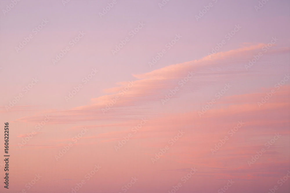 Fototapeta premium Soft Pink Sunset Sky: Pastel Cloudscape, Serene and Dreamy Background