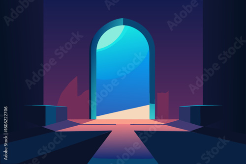 Vibrant archway leading to a distant horizon