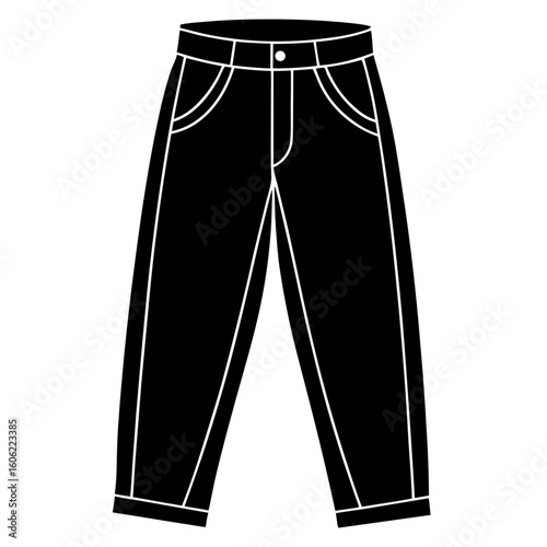 A black and white illustration of a pair of denim jeans with pockets