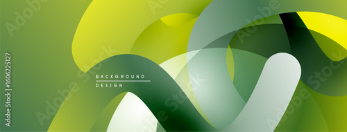 Abstract fluid shapes, green, yellow hues. Modern design, smooth gradients, overlapping layers create dynamic composition.