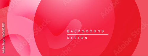 Abstract red background. Overlapping shapes create dynamic visual effect. Minimalist design with text elements present. Smooth gradients dominate composition.