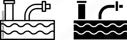 Water Reservoir Icon: Line Art and Solid Fill Versions, Industrial, Clean Design