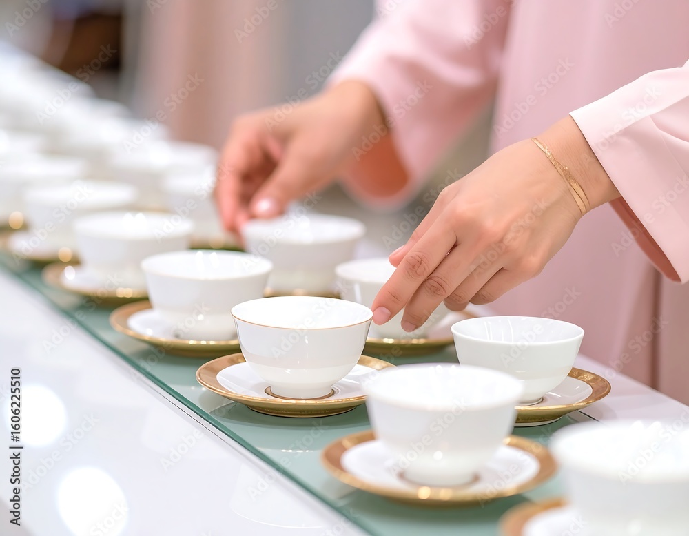 Woman Preparing Tea Cups Woman Preparing Tea Cups