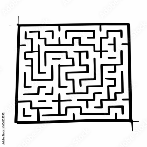 Simple black and white maze illustration, a puzzle for problem-solving and challenges.