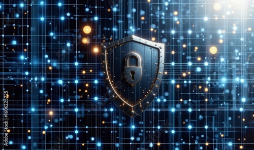 Digital background. Secure technology. Cyber Security. Cybersecurity, protect data. Lock icon and internet network security technology. Cyber security. Cyber shield, internet safety.