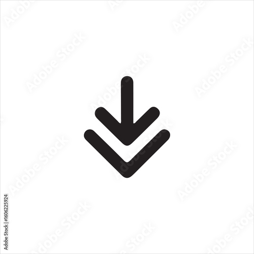 Black down arrow icon with rounded corners on white background download direction