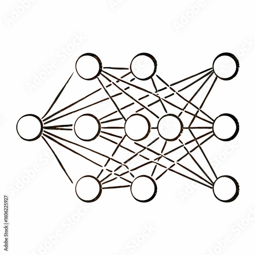 Diagram of a neural network with interconnected nodes.