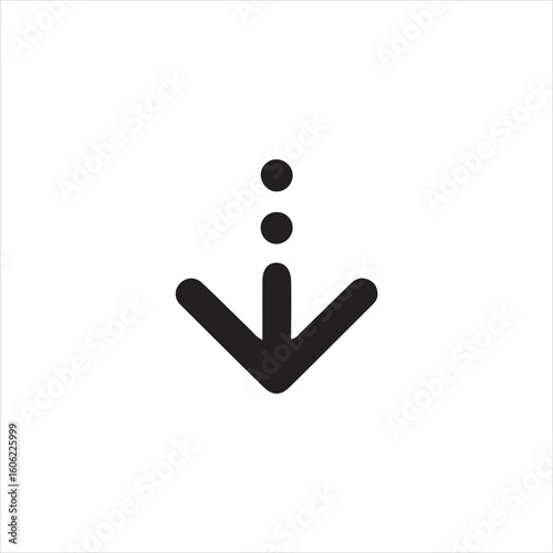 Black down arrow with three dots above on white background black arrow symbol