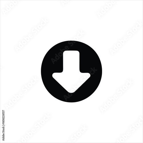 Black downward arrow inside a black circle on white background direction symbol