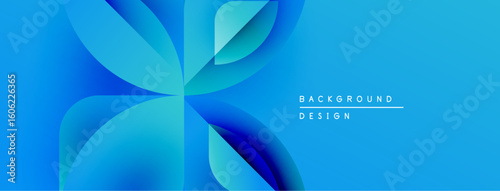 Abstract blue design features overlapping petal shapes. Gradient colors create dynamic visual effect. Text reads background design.