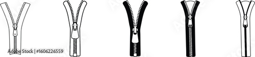 zipper art vector, open zipper silhouette.