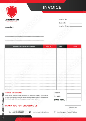modern and simple invoice template design with red and black color Pro Vector