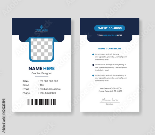 Employee staff official id card design template vector