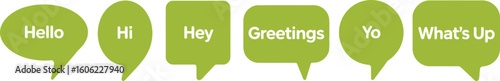 Chat Bubbles with Greetings in Green, Communication Speech on White Background