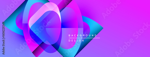 Abstract vibrant shapes overlap, creating dynamic purple, blue gradients. Modern design suggests energy, innovation, visual appeal.
