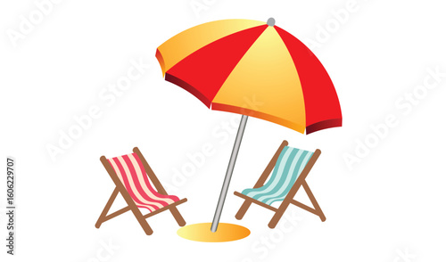 Sun umbrella and beach chairs vector