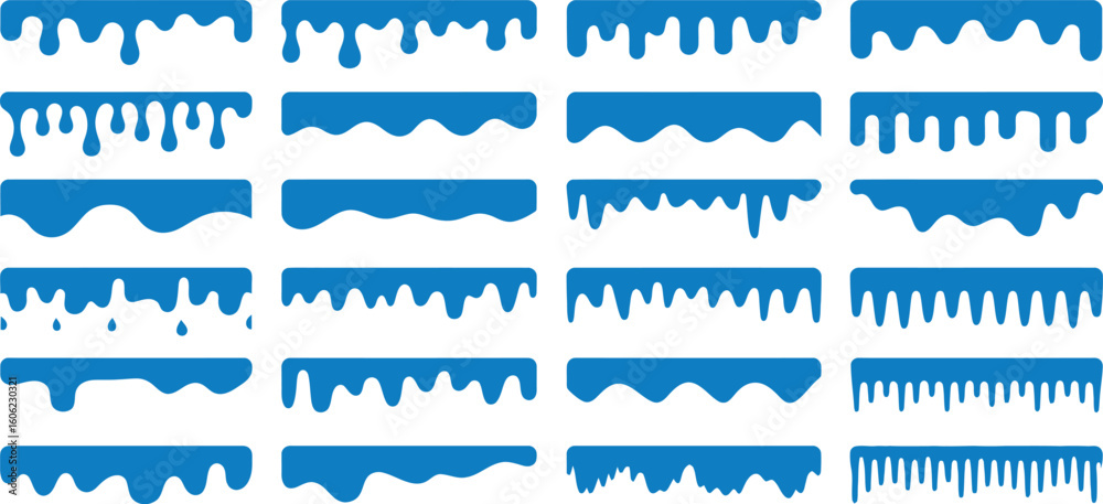 Obraz premium Collection of blue drips and slime borders silhouette