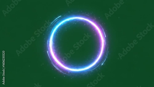 Glowing Neon Blue and Pink Energy Ring with Particles on Green Screen Loop