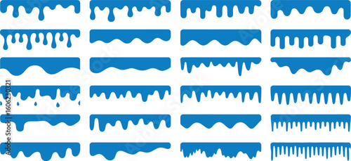 Collection of blue drips and slime borders silhouette