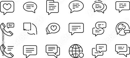 Outline Speech Bubbles Icons Set with Phone and Globe Transparent Background