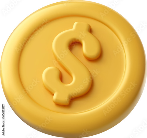 3D Vector Gold Dollar Coin Icon for Finance and Payment