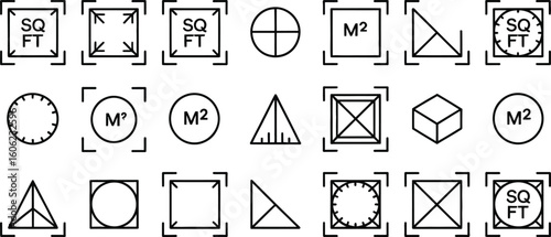 Set of Minimalist Geometry Icons and Floor Plan Symbols on a Transparent Background