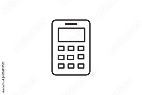 Black business mobile phone with calculator keypad and financial symbols for accounting 