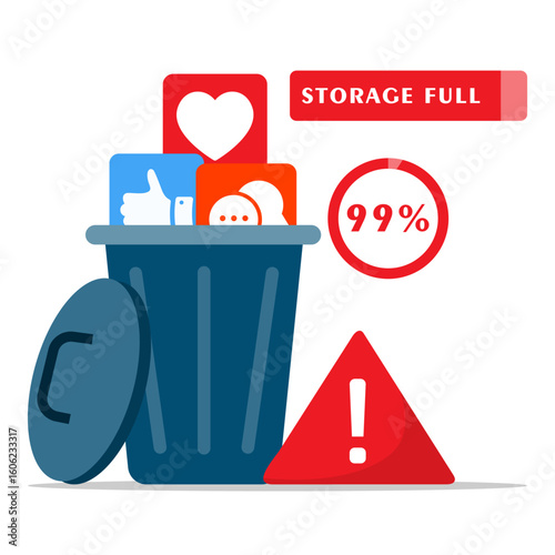 Storage full concept. Cleaning the chats, junk files and cache  for space on memory or storage in your phone or computer.