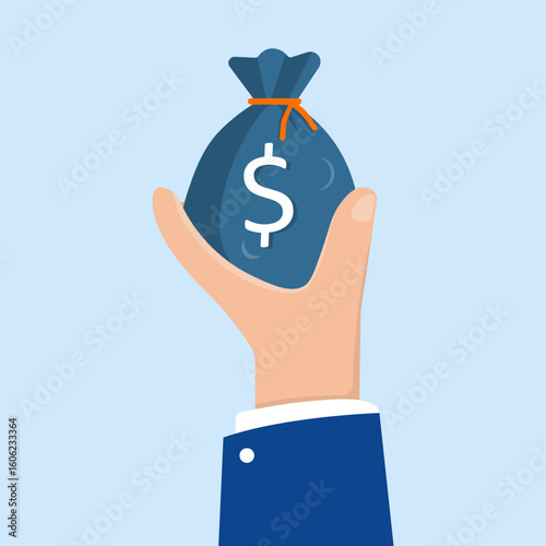 Hand of a business people holding money bag.
