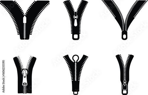 zipper art vector, open zipper silhouette.