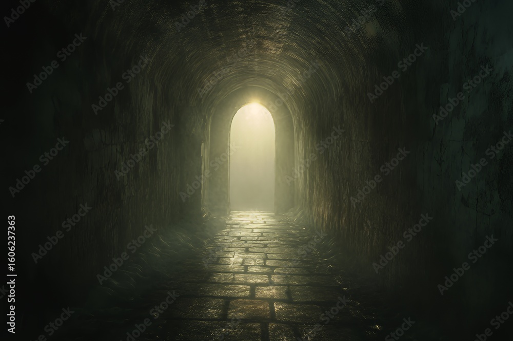 Fototapeta premium Dark Tunnel Leading To A Bright Light