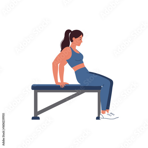 An inspiring, action-oriented, and simple vector illustration of the same cartoon woman, demonstrating a glute bridge on a mat