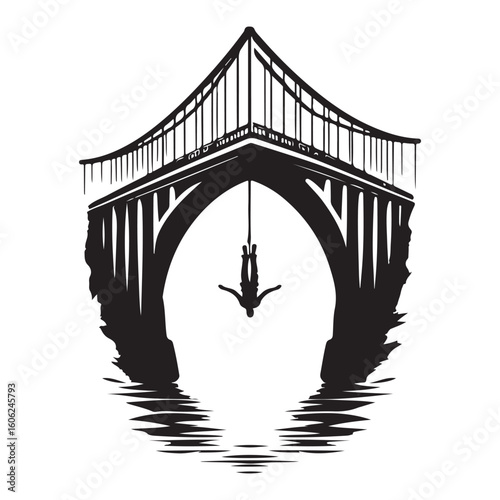 Bungee Jumping Adventure Black Silhouette From a High Bridge
