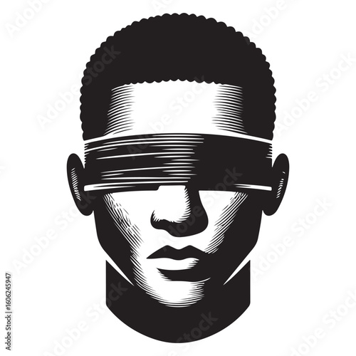 Abstract Blindfolded Man Art in Striking Black and White